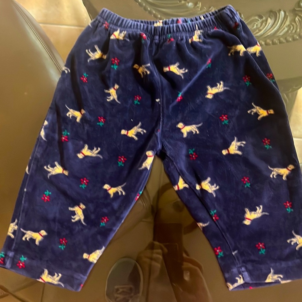 Hartstrings Baby 12mo velour pant with dog print